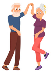 Dancing old man and woman. Active seniors characters