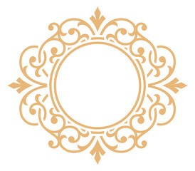 Golden filigree circle. Decorative round vintage frame