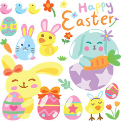 Obraz na płótnie Canvas Easter Easter eggs celebration cute Flat design elements collection