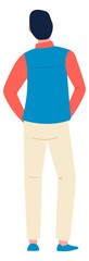 Male character standing back view. Color man icon