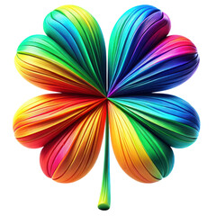Rainbow-colored four-leaf clover ,Colorful ,St Patrick's Day ,3D rendering png ,isolated on a transparent background