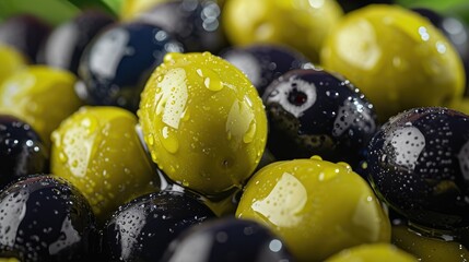 Delicious olives collection. Green and black olives - obrazy, fototapety, plakaty