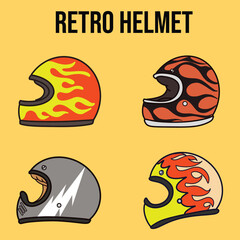 retro vintage cafe racer helmets on a yellow background