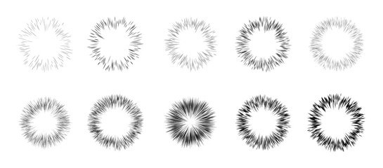 白黒の効果線セット　爆発や破裂の集中線