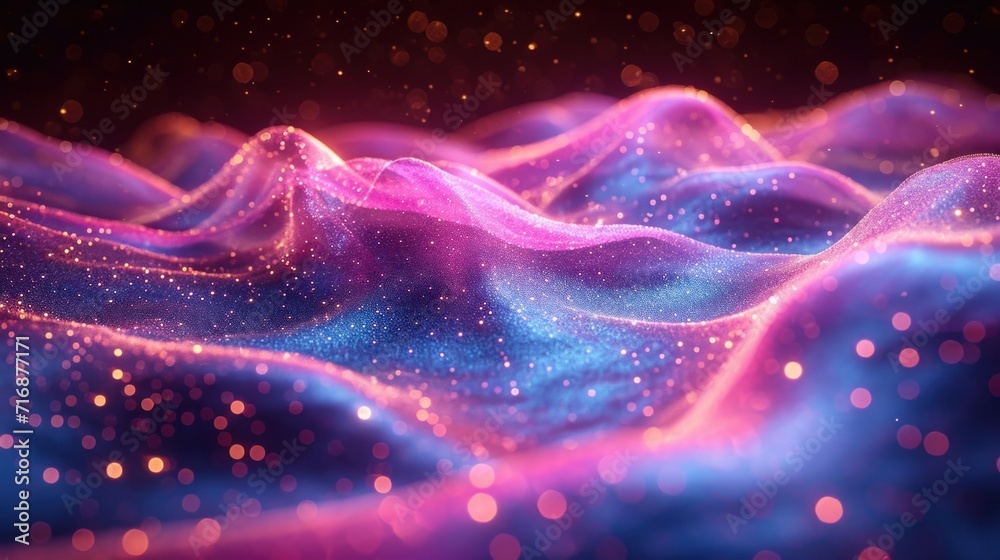 Wall mural a computer generated image of a blue and pink wave with stars on the top of the wave and on the bott