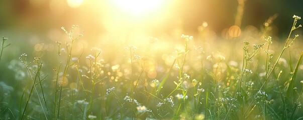 Meadow graced with grass nature meets summer sun sunlight casting glow on every plant yellow hues in field at sunset landscape backdrop to autumn charm sunny days