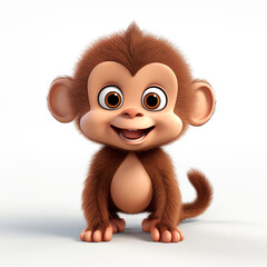 3d cute baby monkey cartoon character isolated on white 