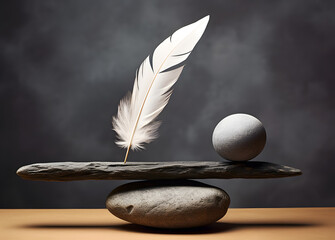 feather and stone in balance on a stone
