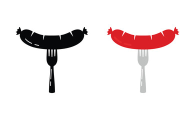 two sausages on forks like tasty food icon. flat simple style trend modern logotype graphic art design element isolated on white background. concept of easy and delicious streetfood or bratwurst