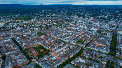 Aerial view of the city Wiesbaden on a cloudy day in late Spring in Germany