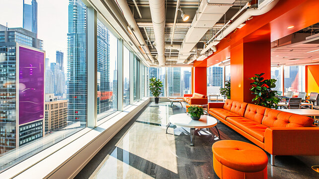 Corporate Modernity: Empty Office Space with a View, Combining Business and Architectural Elegance