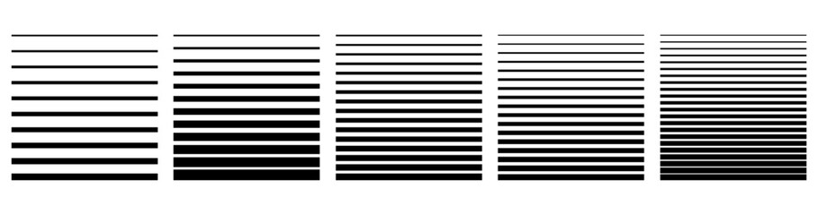 Halftone black horizontal stripes set. Abstract fade background collection. Vector illustration. - obrazy, fototapety, plakaty