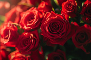 Nature's Embrace: Morning Sunlight on Velvety Roses