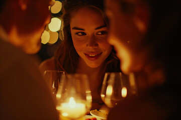 Romantic Dinner Bliss: A Loving Gaze