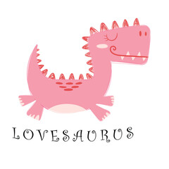 Hand Drawn Line art vector of Lovesaurus poster. Loving and Cute Dinosaurs