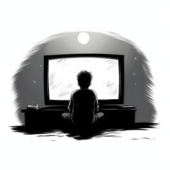 Person binge-watching tv late into the night isolated on white background, hand drawn, png
 - obrazy, fototapety, plakaty