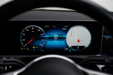 Car digital dashboard and speedometer with maps