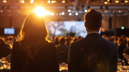 A behind-the-scenes shot of event organizers coordinating logistics and ensuring the smooth flow of a business conference