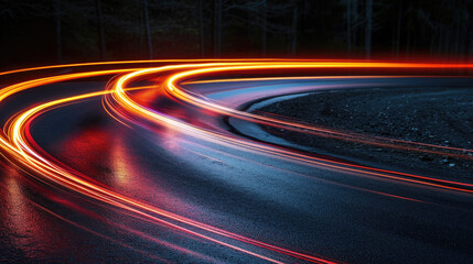 Car lights in the evening on a mountain highway.