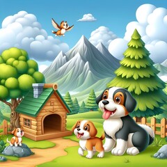 Obraz na płótnie Canvas Cute 3D dog colorful background, dog background