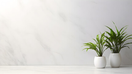 white marble with potted plants