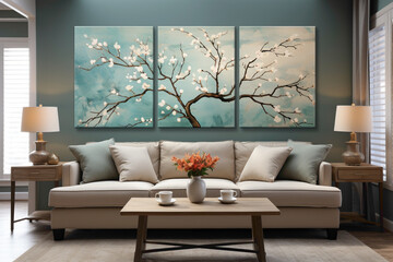 Embellish your living room with a simple frame housing a mesmerizing nature painting, adding a touch of elegance and the outdoors to your home.