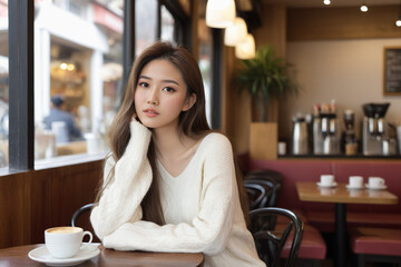 Lady enjoying coffee in a cafe