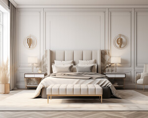 Art Deco Style Bedroom Mockup, 3D Mockup Render, Interior Design