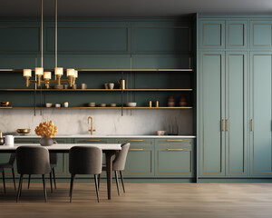 Art Deco Style Kitchen Mockup, 3D Mockup Render, Interior Design