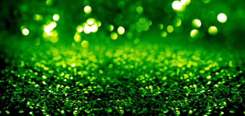 St. Patrick day. Shiny green glitter, bokeh effect. Banner design