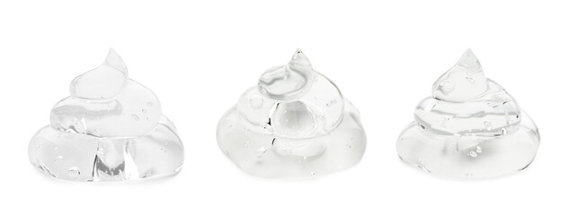 Samples of cosmetic gel isolated on white, set