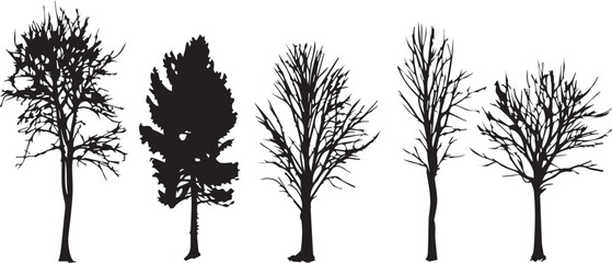 Set Trees. Hand drawn vector illustration	