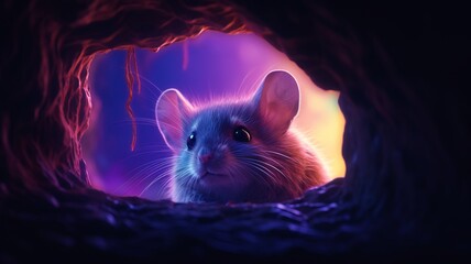A mouse is sitting on the river bank on illustrator Ai generated art - obrazy, fototapety, plakaty