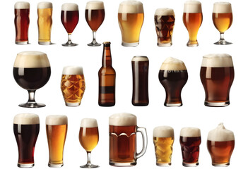 A glass of beer is isolated on a transparent background. - obrazy, fototapety, plakaty