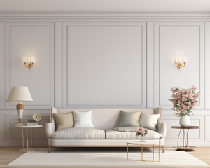 Colonial Style and Cozy Living Room 3D Mockup Render