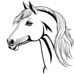 Horse Coloring Book Page Illustration Art On Transparent Background Generative AI.