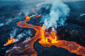 Majestic lava flows in Icelandic volcanic eruption. Generative AI image