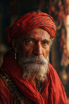 Portrait of a Sadhu with Intense Gaze. Generative AI image
