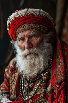 Portrait of a Sadhu in traditional attire. Generative AI image