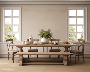 Farmhouse Style and Cozy Dining Room 3D Mockup Render