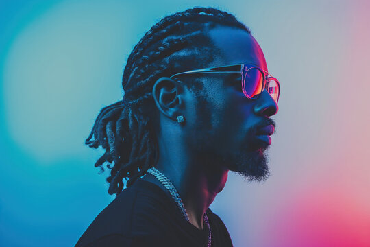 Neon glow on stylish man with urban fashion. Generative AI image