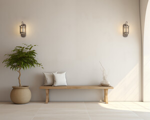 Greece Style Hallway Mockup, 3D Mockup Render, Interior Design