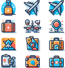Flat icons  summer vacations and travel. Vector image.  A vector drawing that can be repainted in the desired colors.
