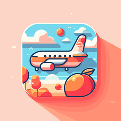 A flat drawing of a vacation trip by plane.  A vector drawing that can be repainted in the desired colors.