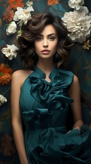 Mesmerizing beauty accentuated by models against a backdrop of deep teal