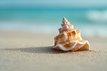 Fototapeta na wymiar Close-up of a seashell on sandy beach