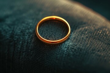Detailed image of a golden wedding ring on velvet - obrazy, fototapety, plakaty