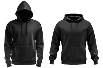 Blank black male hoodie sweatshirt long sleeve, mens hoody with hood for your design mockup for print, isolated on white or transparent background, PNG