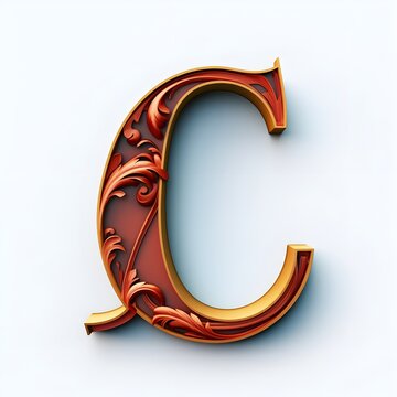 alphabet letter C carving style isolated on white background