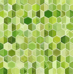 A digital artwork of a green geometric pattern with leaves